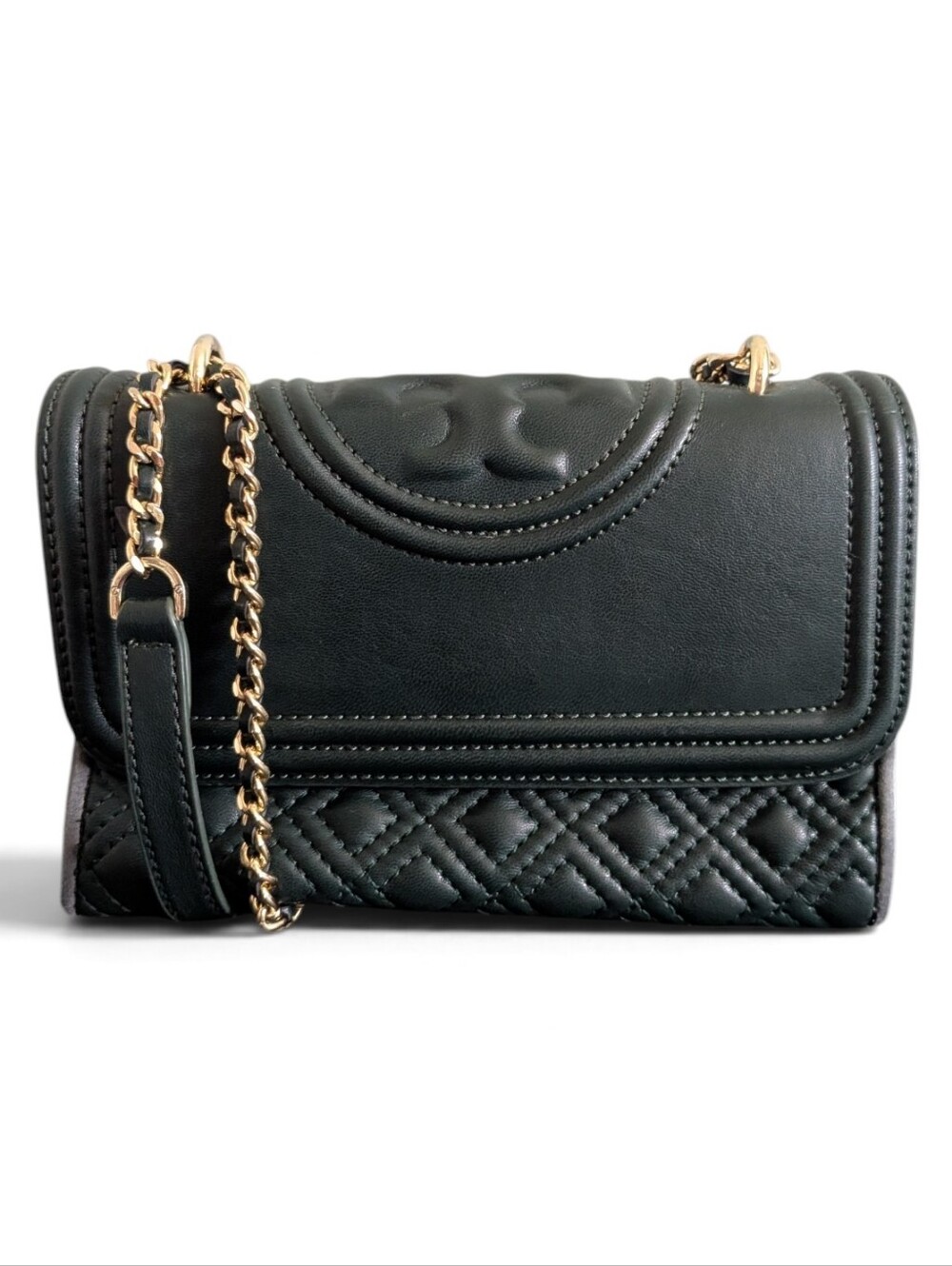 Tory Burch Fleming Hunter Green Quilted Leather Shoulder Bag